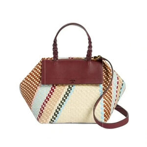 NWOT Tory Burch Half-moon Woven Leather Satchel In New Ivory